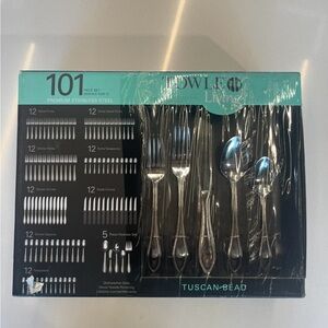 NWT Towle Living Flatware 101 piece Set of 12 plus serving pieces Tuscan bead